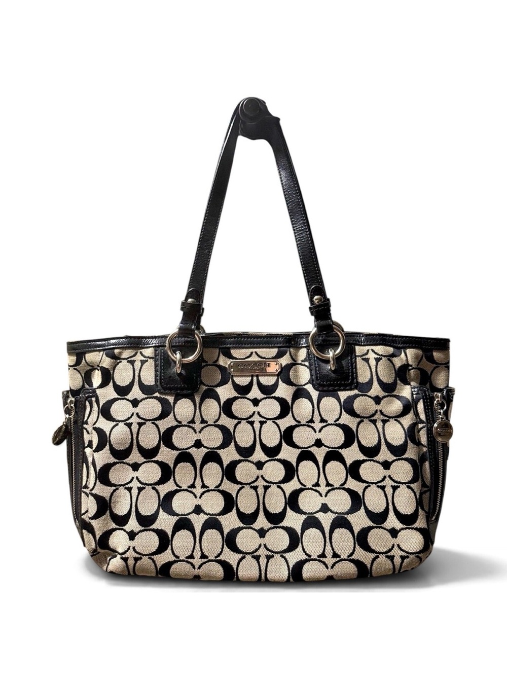 Coach Black and Cream Signature Canvas Tote